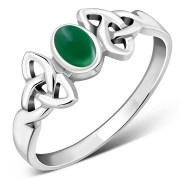 Celtic Trinity Knot Green Agate Silver Ring, r462